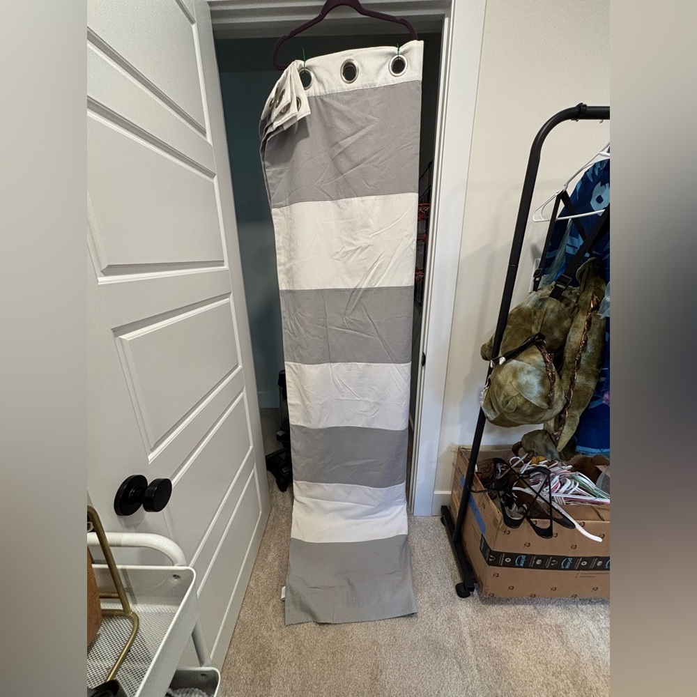 Pottery Barn Kids (2) Preppy Rugby Blackout Curtain 84" x 44" gray and white